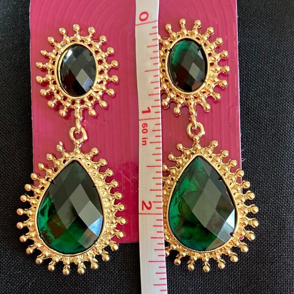nOir Gold Tone Drop Earrings with Green Stones - Picture 5 of 5